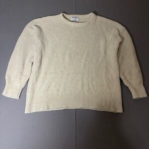 Old Navy Sweater Womens Medium Cream Tunic Length Cotton Garter Knit Pullover